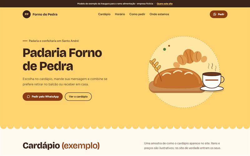 Modelo de site para alimentação: Padaria Forno de Pedra, empresa fictícia