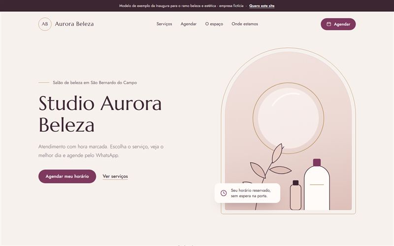 Modelo de site para beleza e estética: Studio Aurora Beleza, empresa fictícia