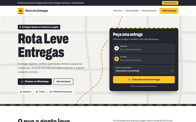 Modelo de site para entregas e transporte: Rota Leve Entregas, empresa fictícia